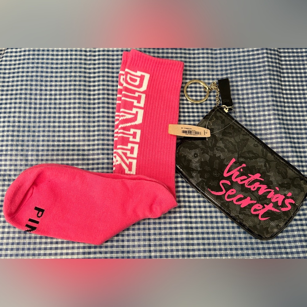 Victoria's Secret Pink Socks and Black Wristlet - Picture 1 of 5